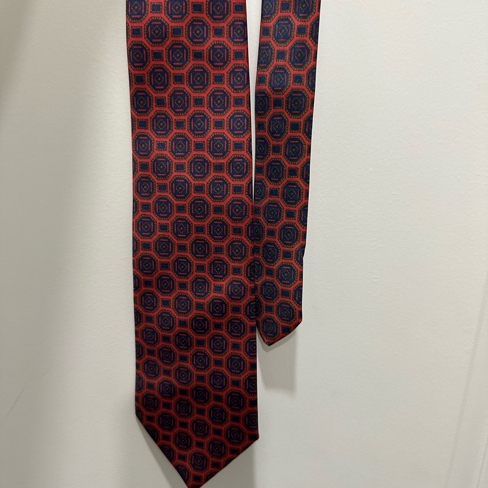 Roma Silk Red and Blue Geometric Pattern Tie